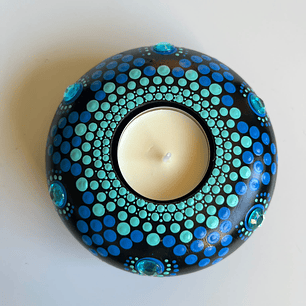 PORTA VELAS AZUL CON GEMAS 10 CM 