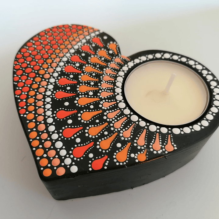 PORTA VELAS CORAZÓN NARANJA 10 CM 2