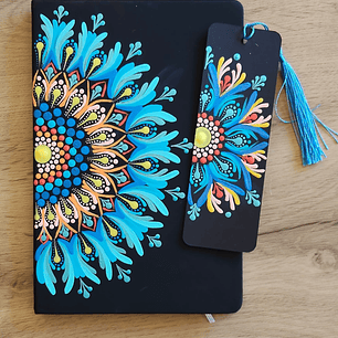 Libreta flor azul y naranja
