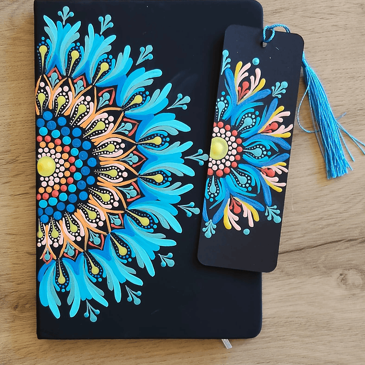 Libreta flor azul y naranja
