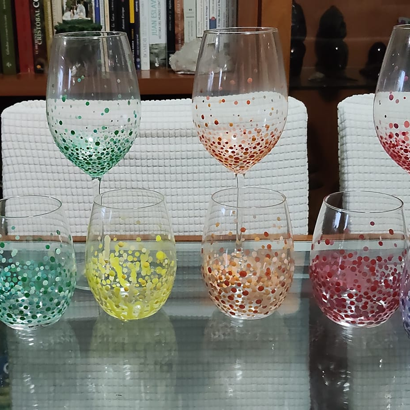 conjunto de  6 vasos de vidrio con mandala 2