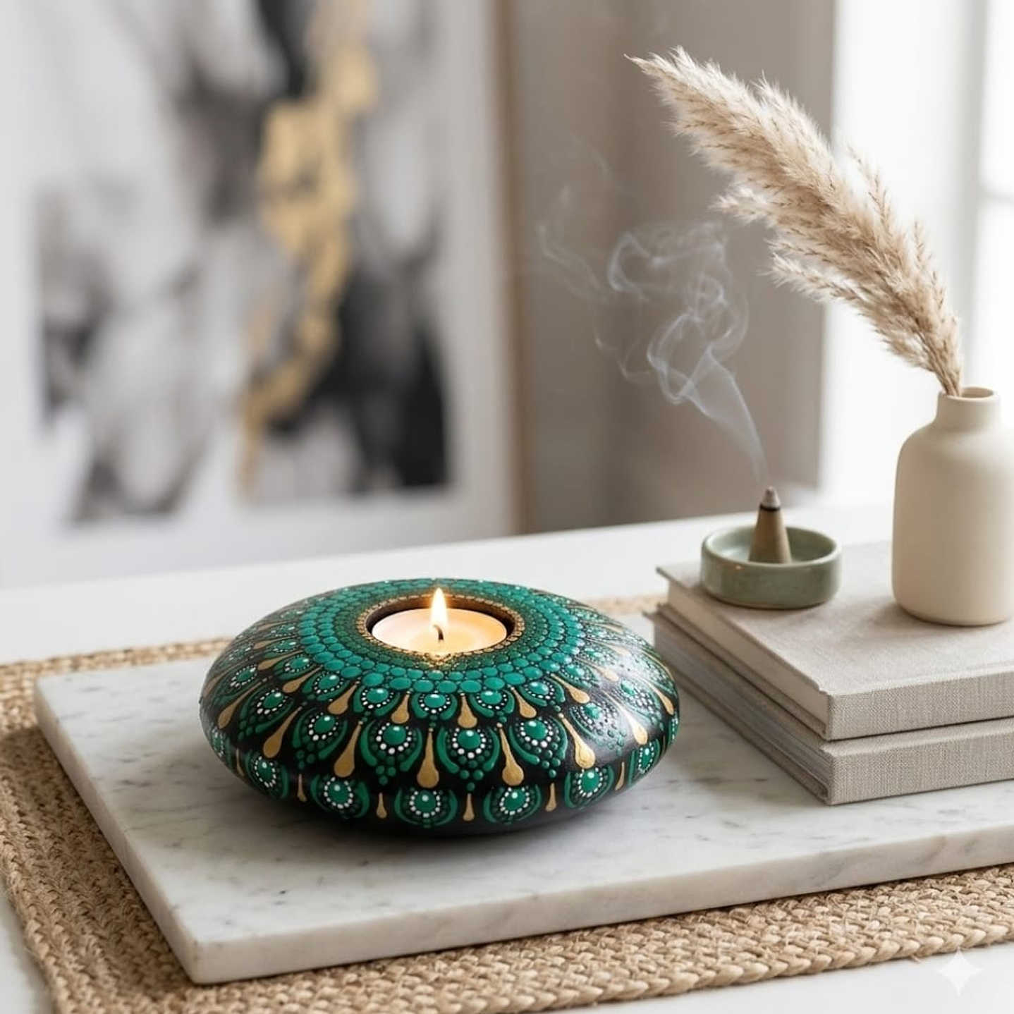 PORTA VELA VERDE GRANDE & DORADO 15 CM  1