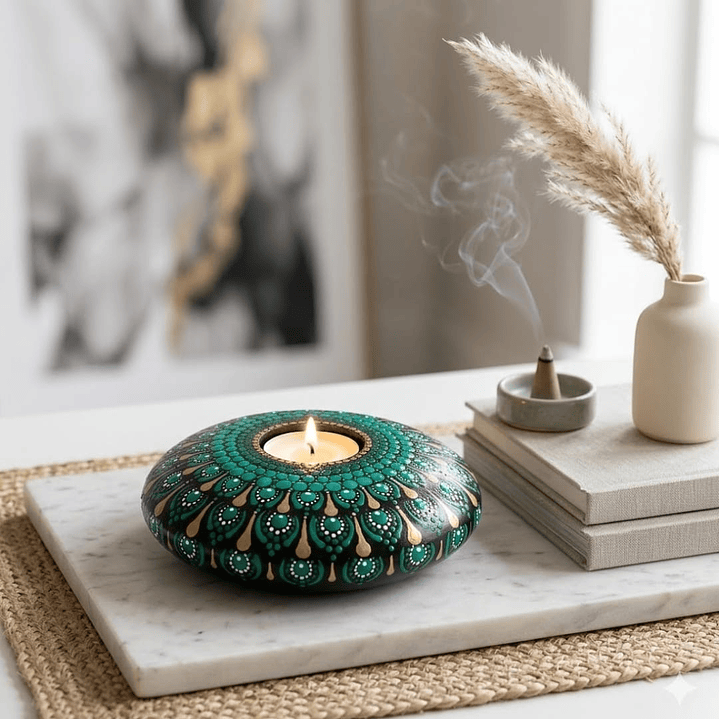 PORTA VELA VERDE GRANDE & DORADO 15 CM  1