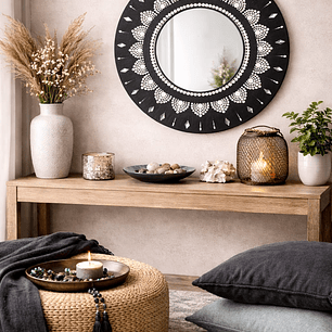 ESPEJO MANDALA BLANCO Y NEGRO 45 CM