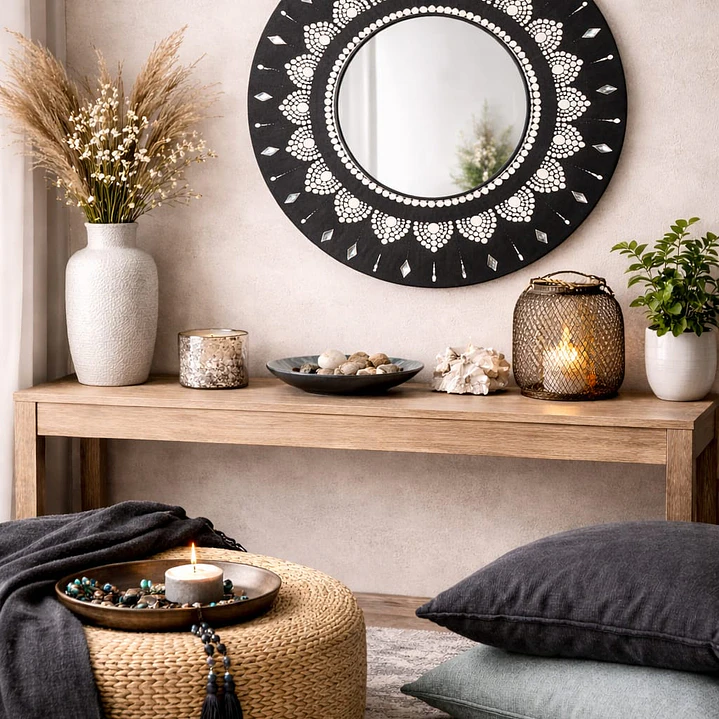 ESPEJO MANDALA BLANCO Y NEGRO 45 CM 1