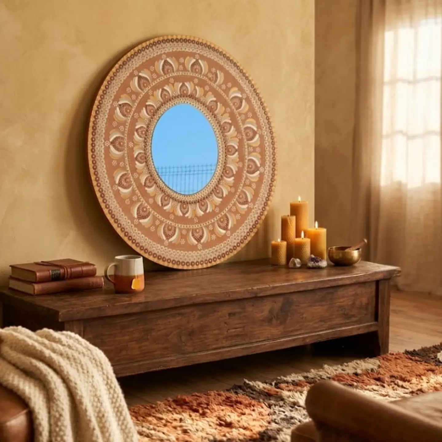 ESPEJO MANDALA LIGHT BROWN 50 cm 1