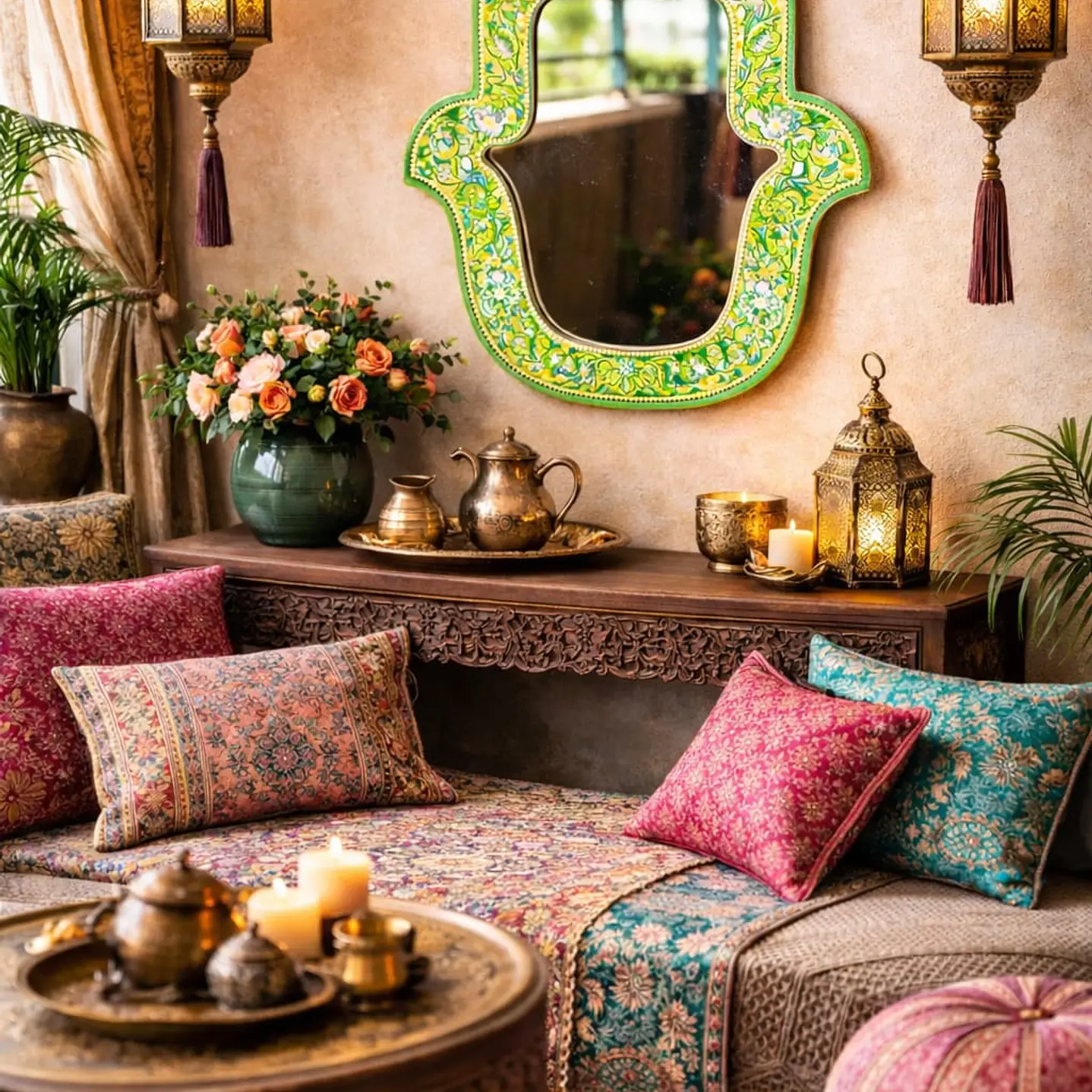 ESPEJO MANO DE FATIMA LIMA Y AZUL 40 CM  2