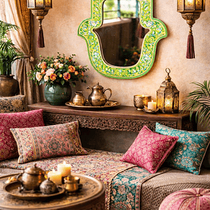 ESPEJO MANO DE FATIMA LIMA Y AZUL 40 CM 