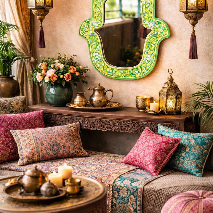 ESPEJO MANO DE FATIMA LIMA Y AZUL 40 CM  2