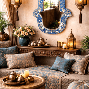 ESPEJO MANO DE FATIMA AZUL Y BLANCO 40 CM 