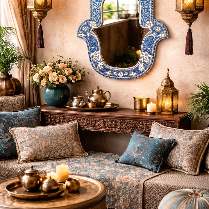 ESPEJO MANO DE FATIMA AZUL Y BLANCO 40 CM  2