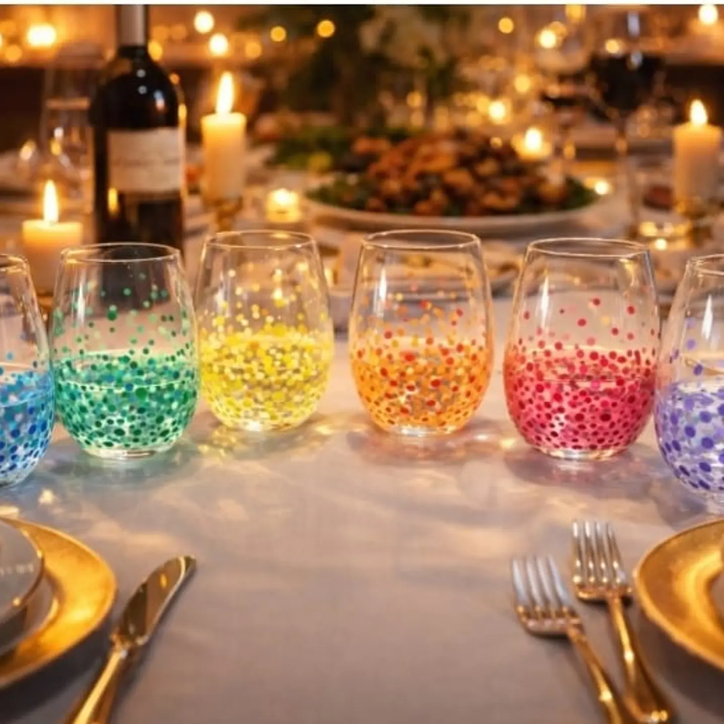 conjunto de  6 vasos de vidrio con mandala 1