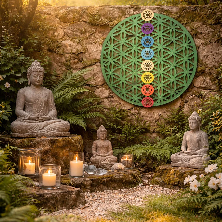 MANDALA FLOR DE LA VIDA VERDE CHAKRAS 2