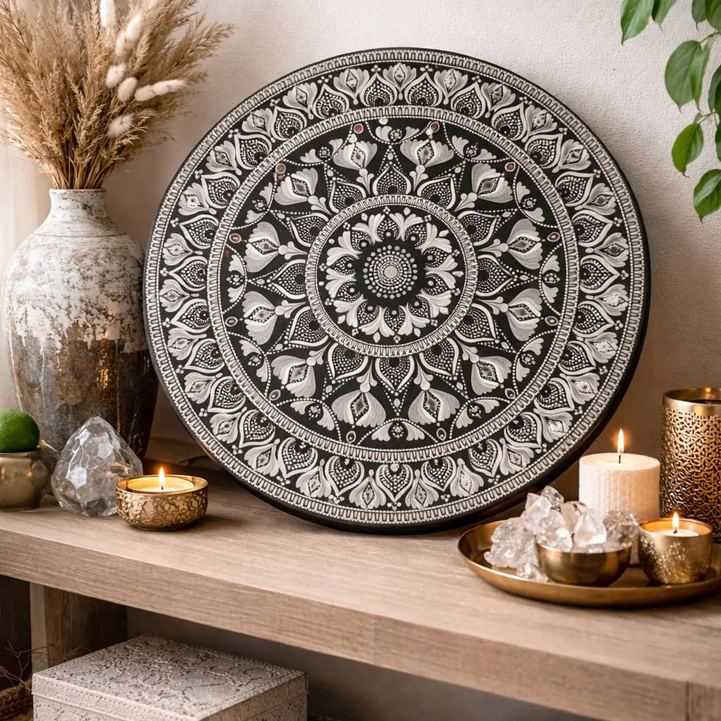 MANDALA DE PARED BLACK & SILVER 45 CM 1