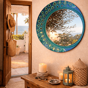 ESPEJO MANDALA BLUE MOON LIGHT 45 cm