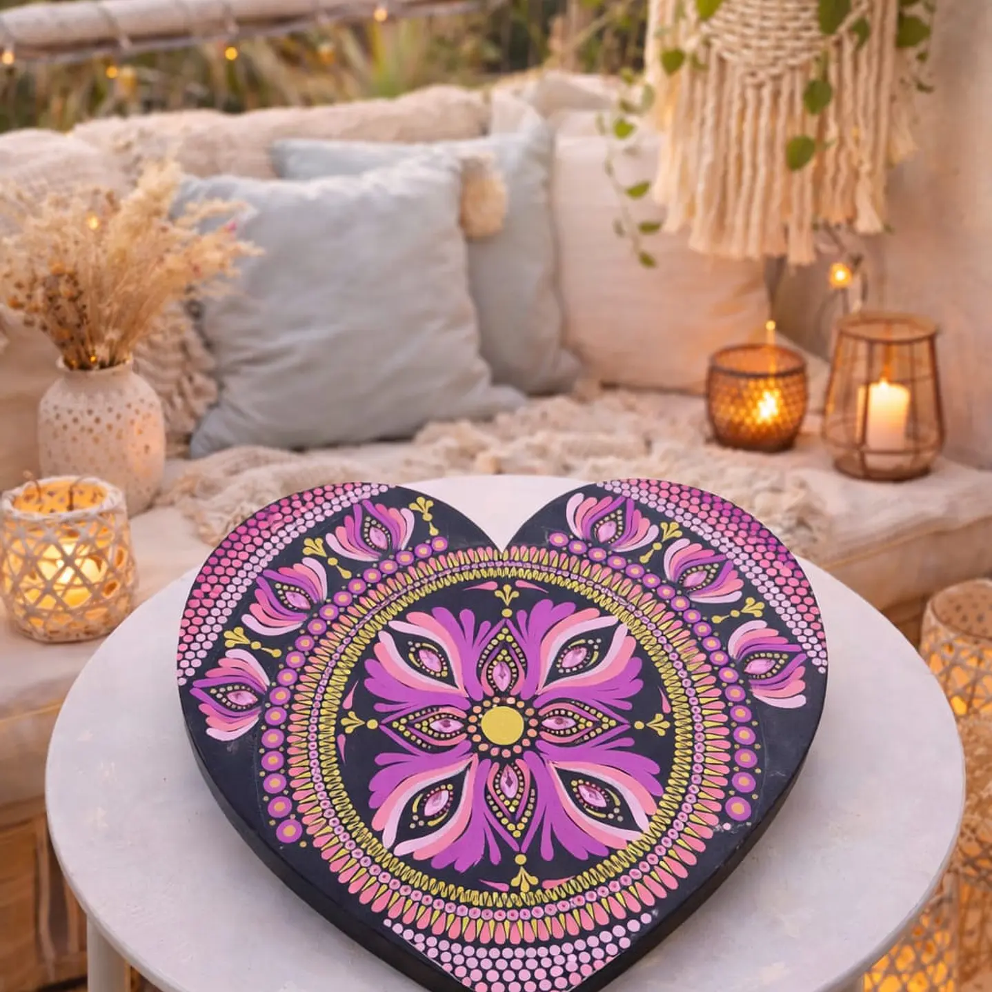 CORAZON MANDALA ROSA Y DORADO 30 CM 1