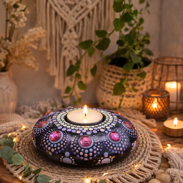 PORTA VELA GEMAS FUCSIAS 10 CM 2