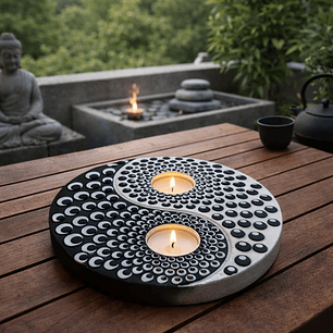 PORTA VELAS  XL YIN YANG PUNTOS 20 CM 