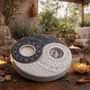 PORTA VELAS MANDALA YING YANG 20 CM