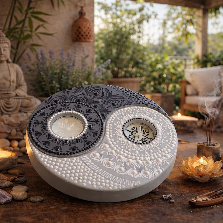 PORTA VELAS MANDALA YING YANG 20 CM 1