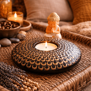 PORTA VELAS GRANDE GOLD AND BLACK 15 CM