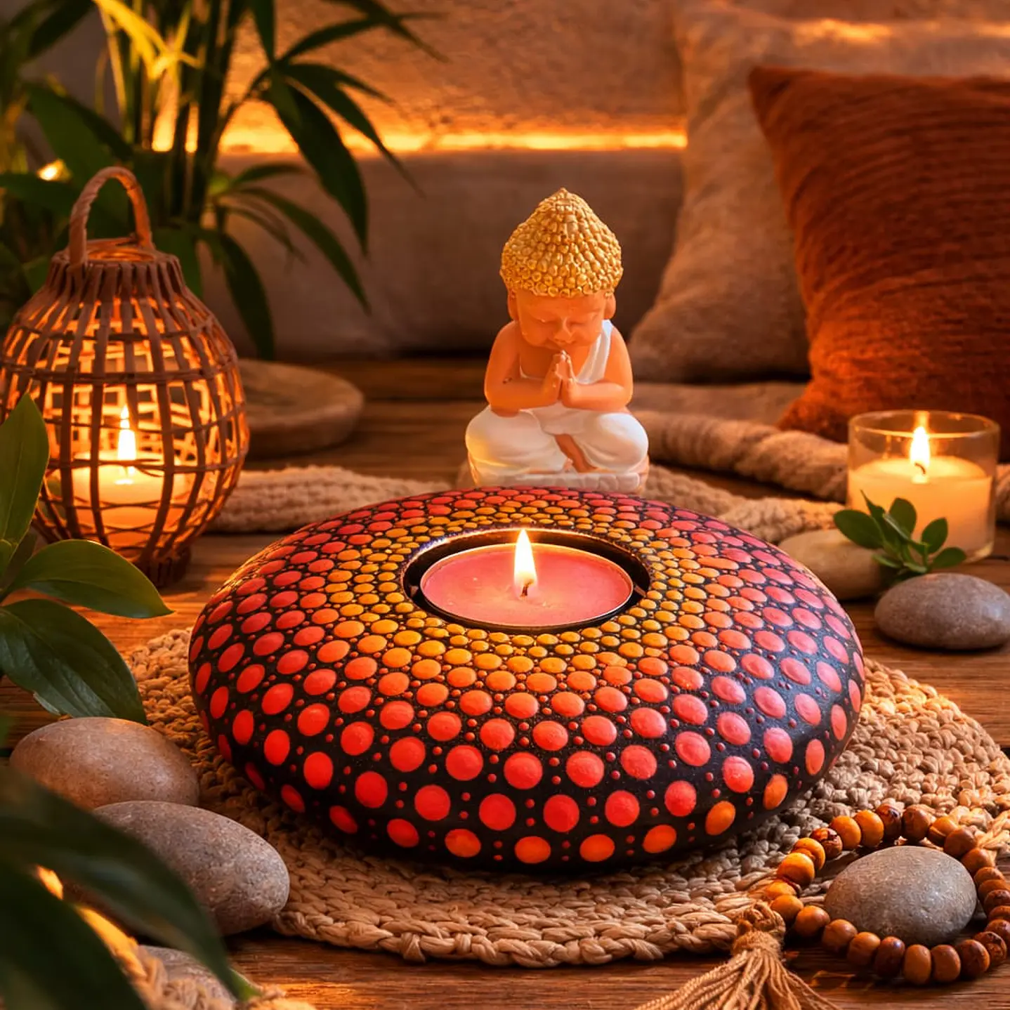 PORTA VELAS GRANDE ORBES NARANJA 15 CM  1