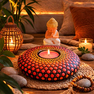 PORTA VELAS GRANDE ORBES NARANJA 15 CM 