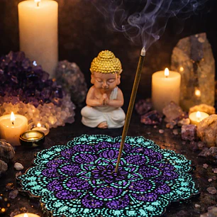 INCENSÁRIO MANDALA MORADO Y VERDE 10 CM