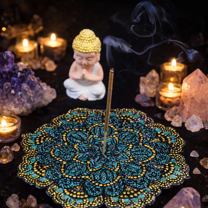 INCENSÁRIO VERDE ESMERALDA METALIZADO 14 CM 1