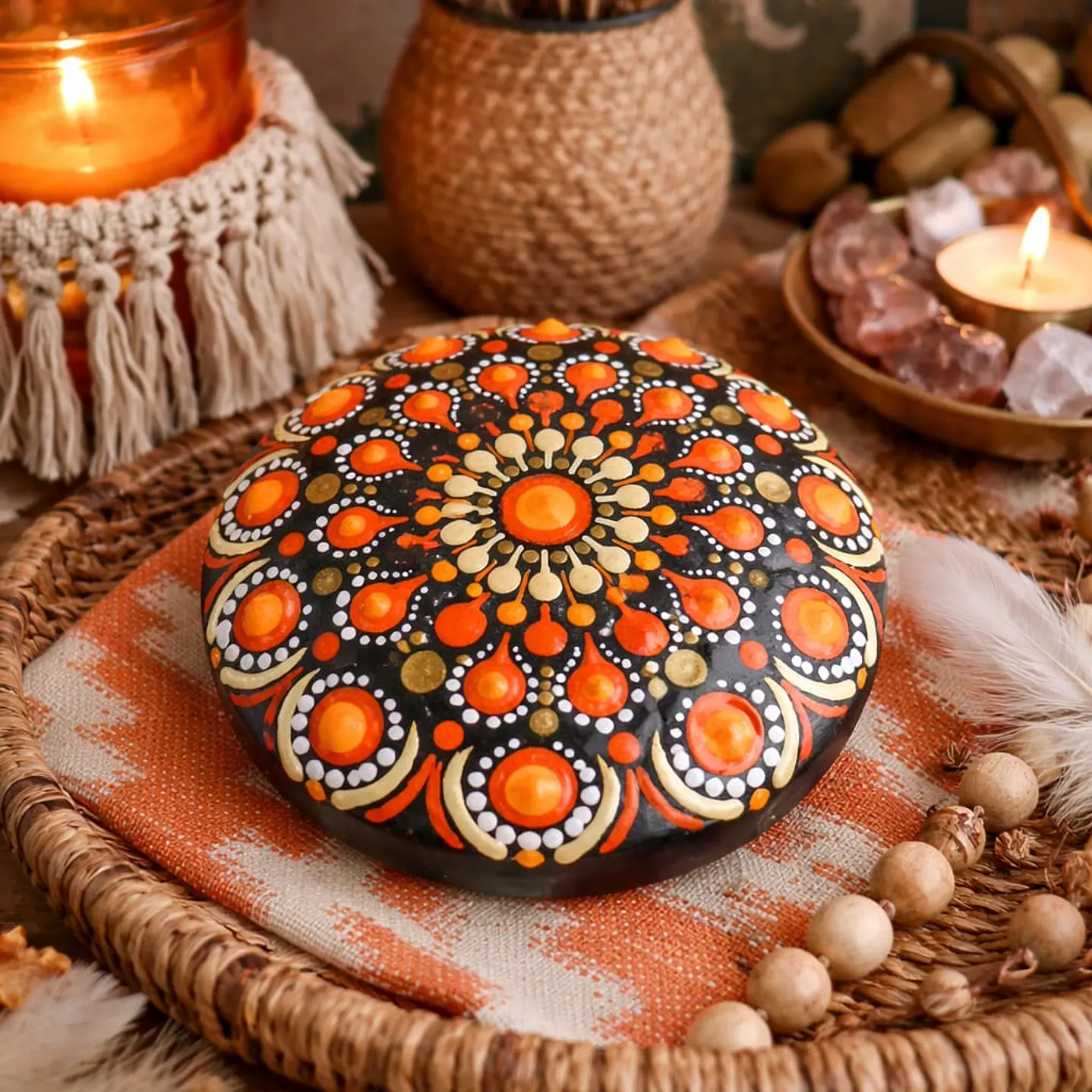 PIEDRA MANDALA NARANJA 10 CM 1