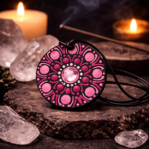 COLGANTE ROSA CON GEMA CENTRAL