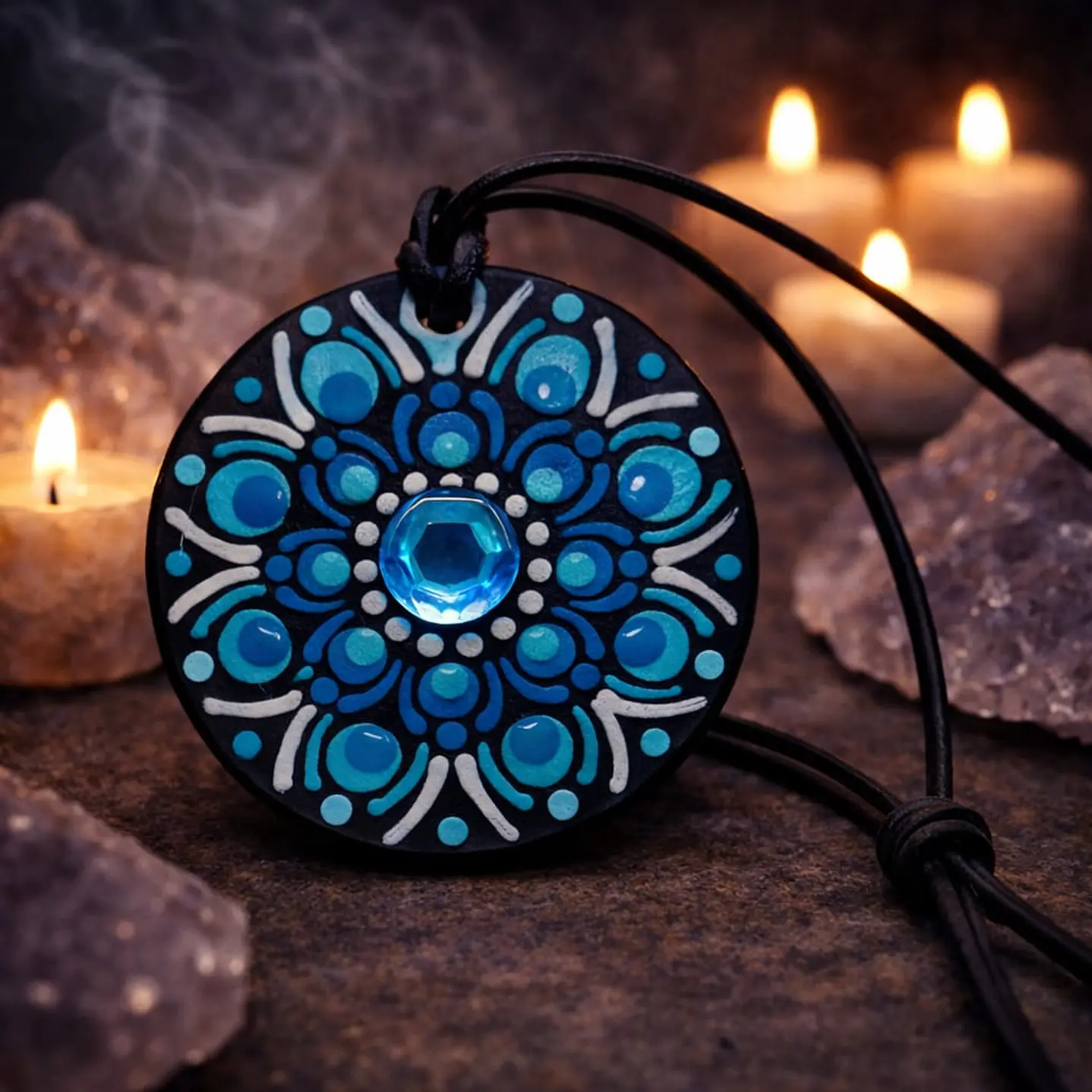 COLGANTE TURQUESA Y BLANCO CON GEMA CENTRAL 1