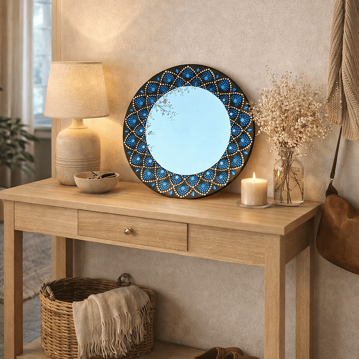 espejo mandala 30 cm azul