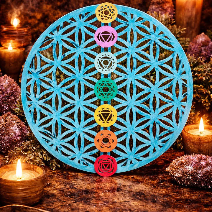 MANDALA FLOR DE LA VIDA AZUL CHAKRAS