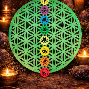 MANDALA FLOR DE LA VIDA VERDE CHAKRAS