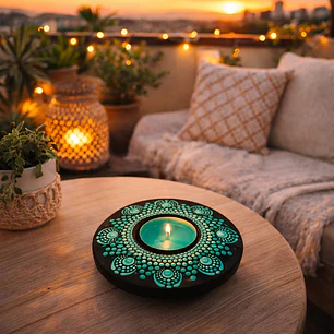 PORTA VELAS ESTRELLA VERDE 10 CM