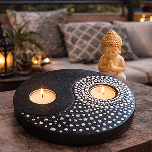 PORTA VELAS MANDALA XL RELIEVE YIN YANG 20 CM