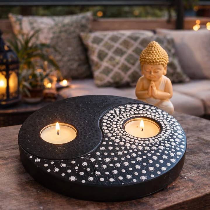 PORTA VELAS MANDALA XL RELIEVE YIN YANG 20 CM