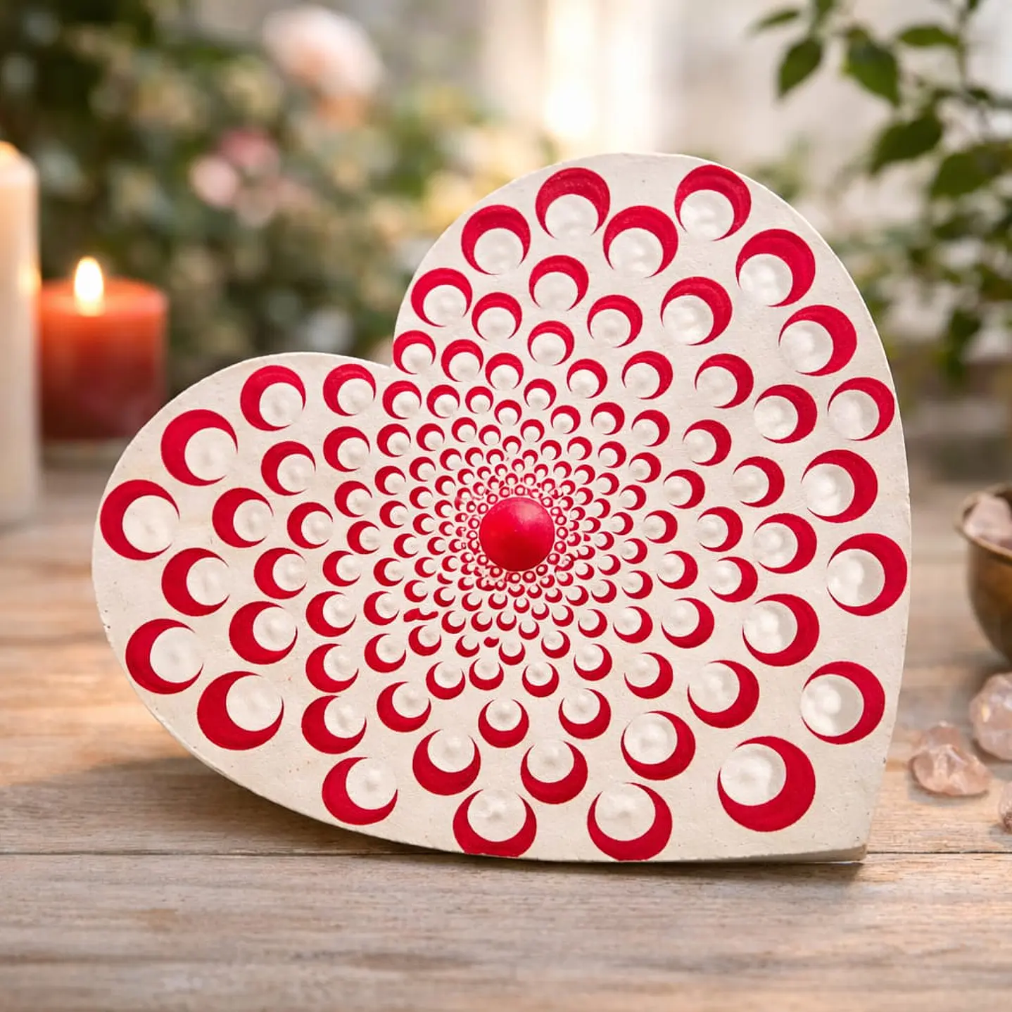 MANDALA WHITE&RED HEART 14 CM 1