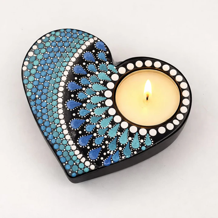 PORTA VELA CORAZÓN AZUL 10 CM 