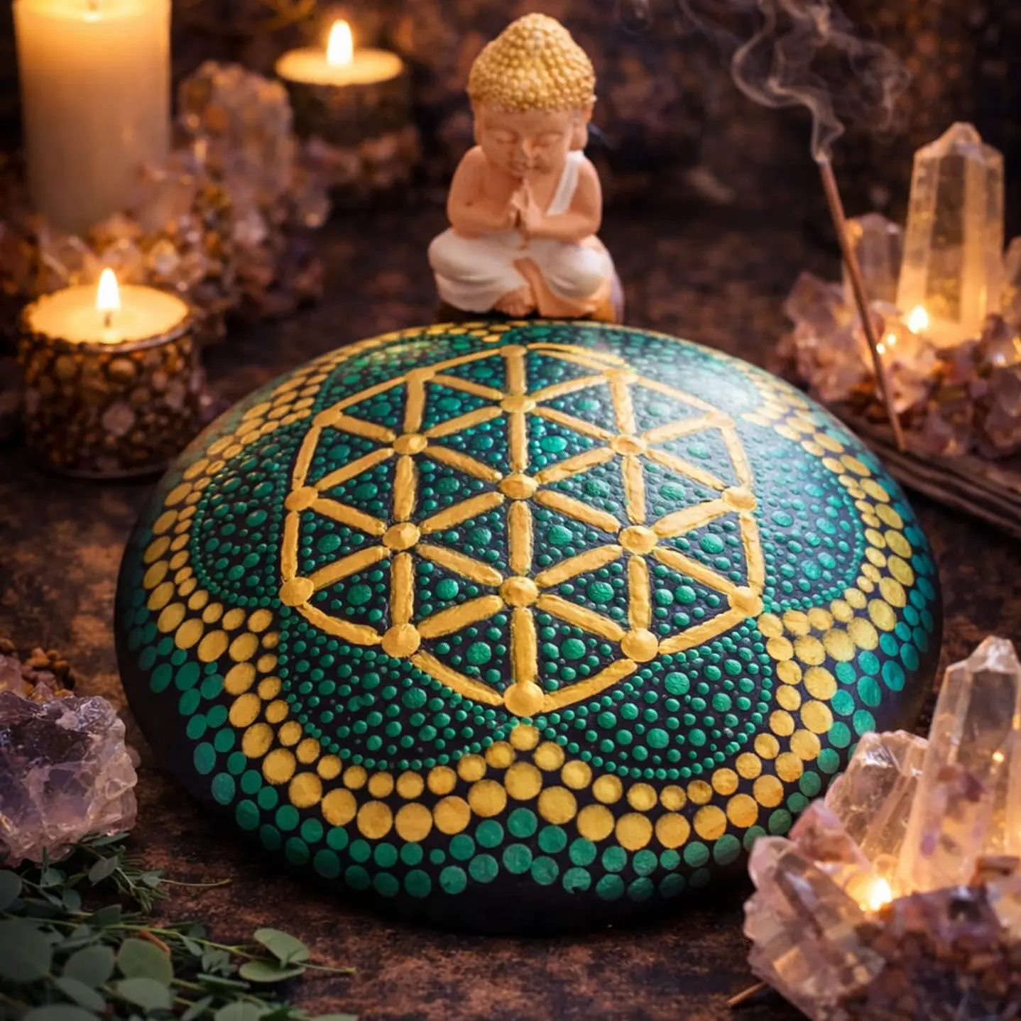 PIEDRA MANDALA FLOR DE LA VIDA 15 CM 1