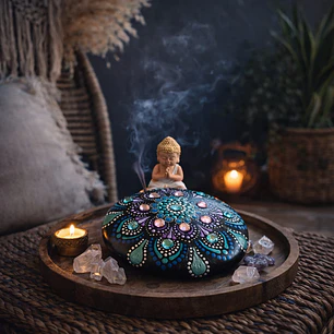 PIEDRA MANDALA FLOR GEMAS 15 CM 