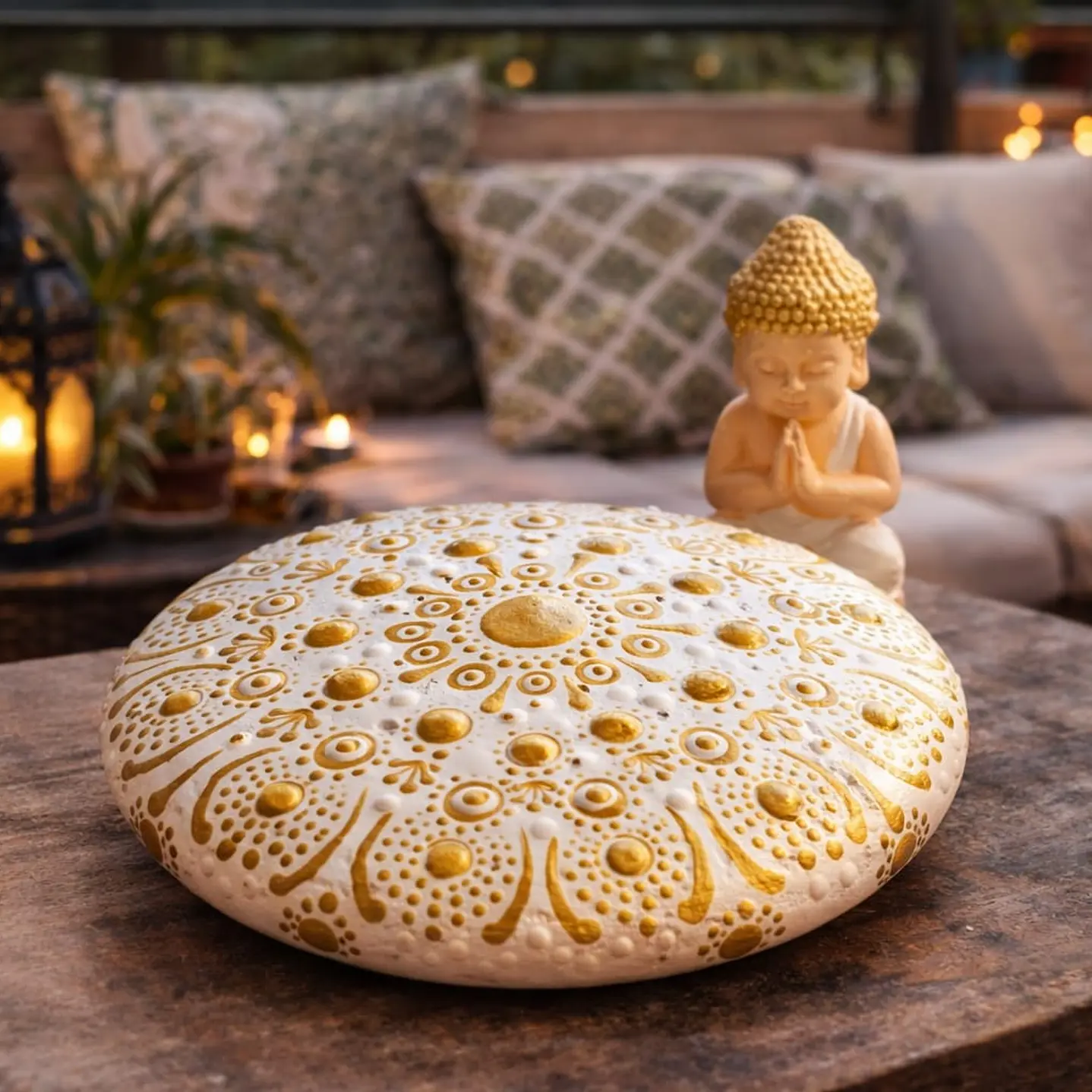 PIEDRA MANDALA BLANCO & DORADO 15 CM 1