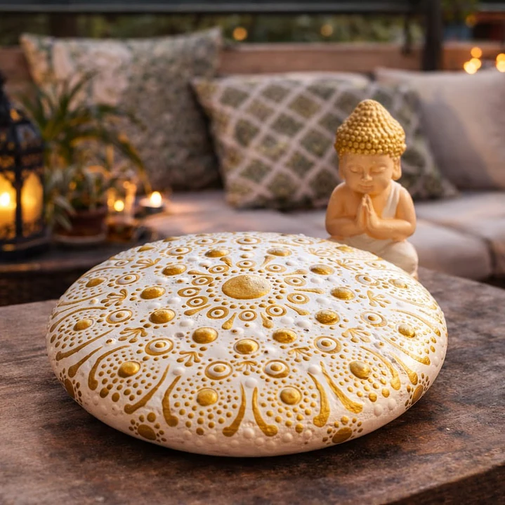 PIEDRA MANDALA BLANCO & DORADO 15 CM 1
