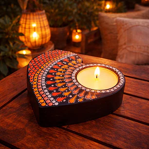 PORTA VELAS CORAZÓN NARANJA 10 CM