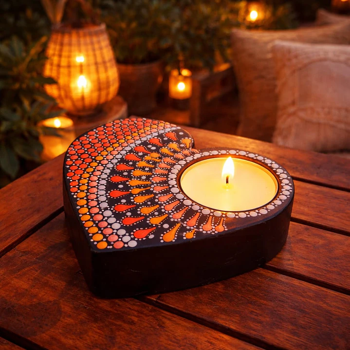 PORTA VELAS CORAZÓN NARANJA 10 CM 1