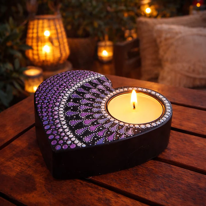 PORTA VELAS CORAZÓN LILA 10 CM 1