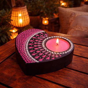 PORTA VELAS CORAZÓN ROSÉ 10 cm