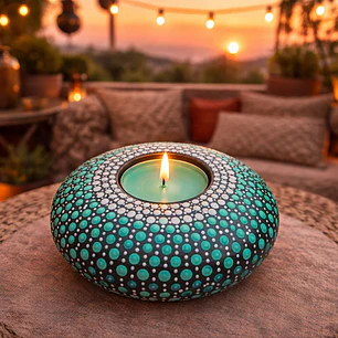 PORTA VELAS MINI ORBES VERDES & BLANCO 10 CM