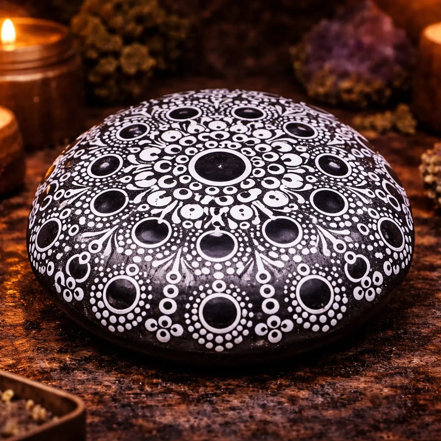 PIEDRA MANDALA BIANCO Y NERO 10 CM 1